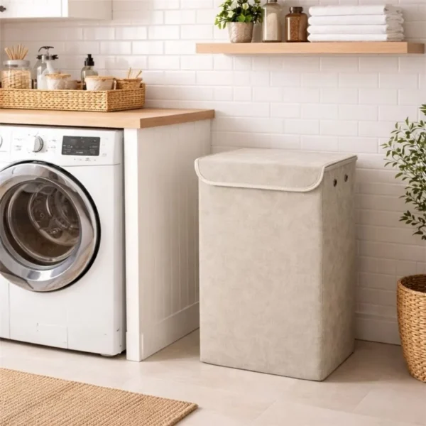 Cesto p/ropa plegable c/tapa 38x28xh60cm pu gris - imagen 2