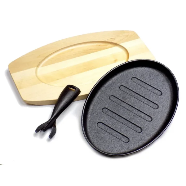 Plancha gril oval d27.5*17.5cm hierro c/base mader - imagen 2
