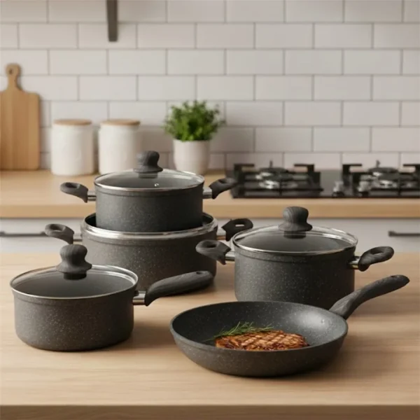 Bateria de cocina 7 piezas antiadherente granito gris - imagen 2