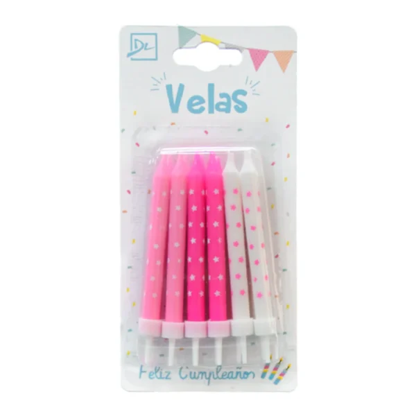 Velas Con Estrellas Rosa x12