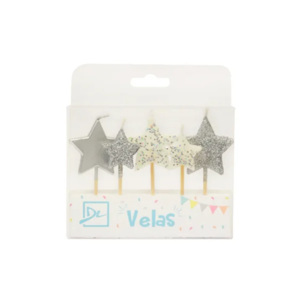 Velas Estrellas Plata x 5