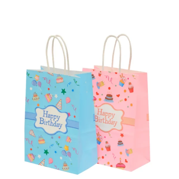Bolsa de Papel Chica Feliz Cumple Pastel con Asa x12 Bolsa de Papel Chica Feliz Cumple Pastel con Asa x12