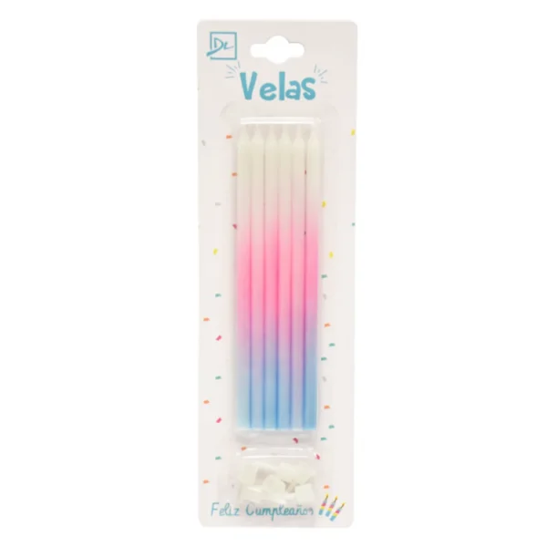Velas Celeste, Rosa y Blanco x 6