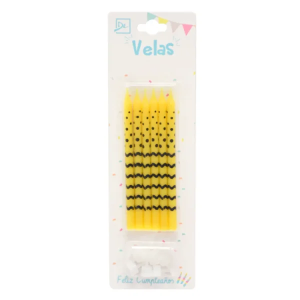 Velas Ondas y Puntos Aurinegras x 6 Velas Ondas y Puntos Aurinegras x 6