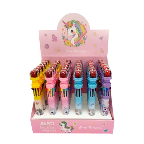 Boligrafo Unicornio con Sello 10 Colores x36