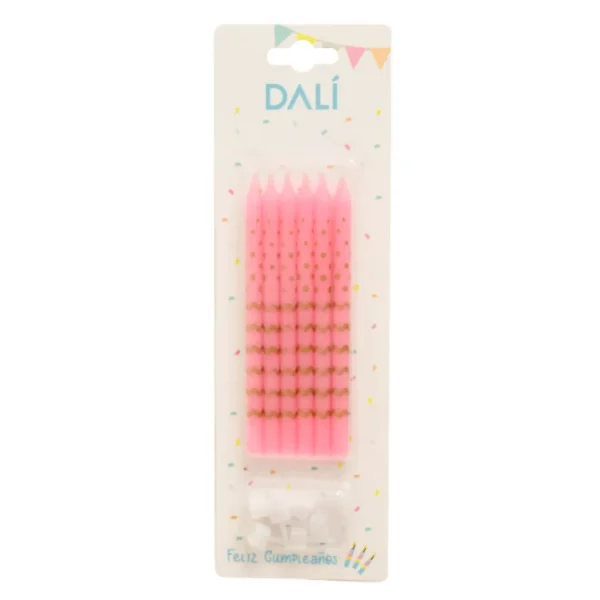 Velas Ondas y Puntos Rosa x 6