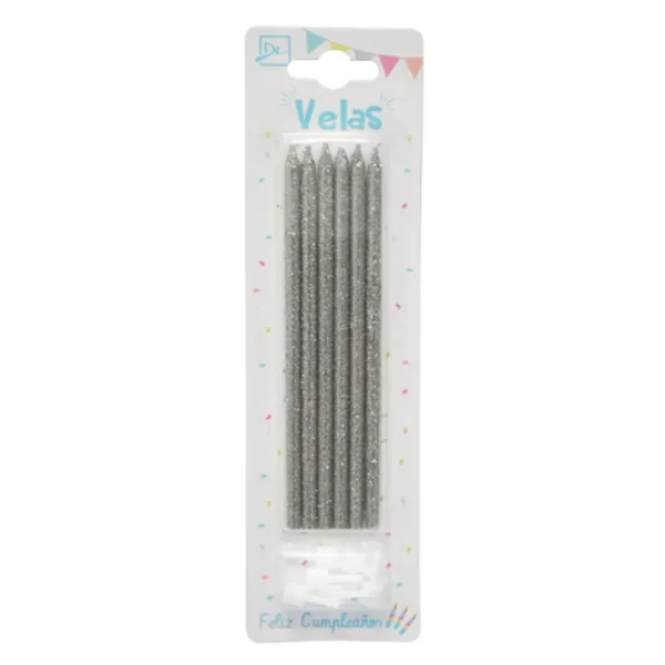 Velas Glitter Plata x 6 Velas Glitter Plata x 6