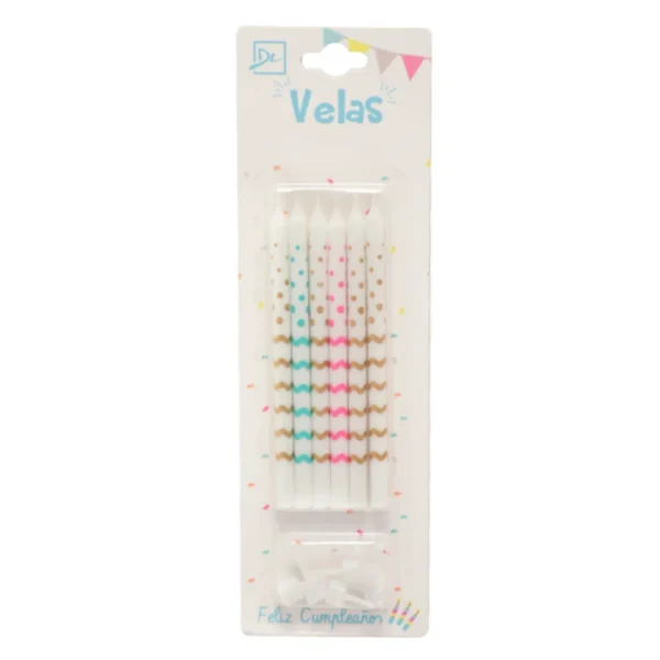 Velas Ondas y Puntos Colores x 6